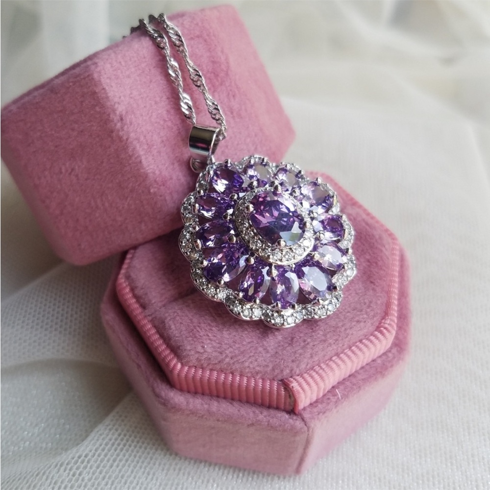 Swarovski Elements Amethyst Purple 925 Sterling Silver Statement Necklace NEW - Picture 4 of 9